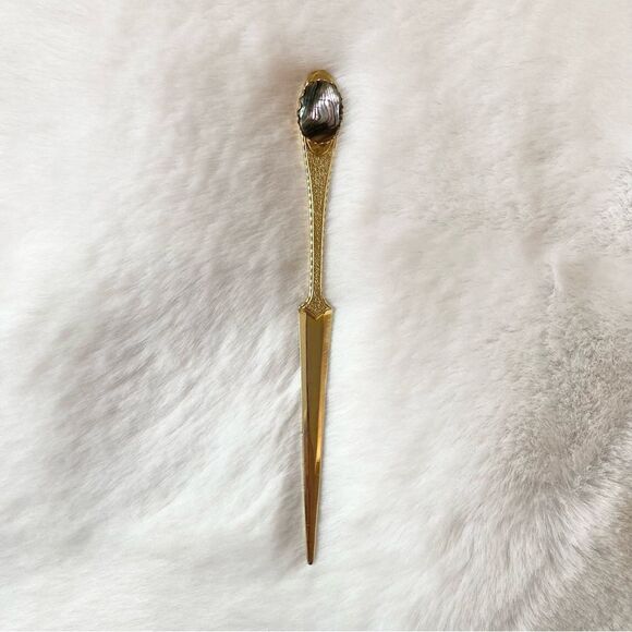 Elegant Vintage Gold Letter Opener with Mother of Pearl Shell Accent 6” Inches - Picture 2 of 6